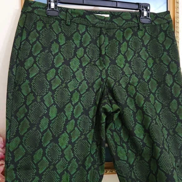 MICHAEL Kors Green Cropped Ankle Pants Snakeskin Dressy Career Office 10 Large - Picture 3 of 10